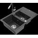 Granīta izlietne Mexen Gaspar 1,5 bļodas ar noteku un Flora virtuves jaucējkrānu, raibs melns - 6507-76-670401-07