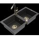 Mexen Mario granīta izlietne, 2 bļodas un Flora virtuves jaucējkrāns, raibs melns - 6504-76-670401-57-G
