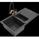 Mexen Matias granīta izlietne, 1,5 bļodas, ar noteku un virtuves maisītāju Duo, raibs melns - 6502-76-671701-57-B
