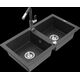 Mexen Mario granīta izlietne, 2 bļodas un Flora virtuves jaucējkrāns, raibs melns - 6504-76-670401-08