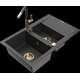 Granīta izlietne Mexen Gaspar 1,5 bļodas ar noteku un Flora virtuves jaucējkrānu, raibs melns - 6507-76-670401-75-G