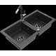 Mexen Mario granīta izlietne, 2 bļodas un Flora virtuves jaucējkrāns, raibs melns - 6504-76-670401-07-B