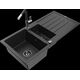 Mexen Andres granīta izlietne, 1,5 bļodas, ar noteku un Flora virtuves jaucējkrānu, melns/sudrabs - 6515-73-670401-07-B