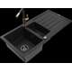 Granīta izlietne Mexen Andres 1,5 bļodas ar noteku un virtuves jaucējkrānu Flora, melna - 6515-77-670401-57-B