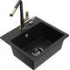 Mexen Milo granīta izlietne, 1 bļoda, ar Flora virtuves jaucējkrānu, melns - 6505-77-670401-57-B