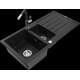 Granīta izlietne Mexen Andres 1,5 bļodas ar noteku un virtuves jaucējkrānu Flora, melna - 6515-77-670401-07