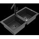 Mexen Mario granīta izlietne, 2 bļodas un Flora virtuves jaucējkrāns, raibs melns - 6504-76-670401-70-B