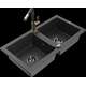 Mexen Mario granīta izlietne, 2 bļodas un Flora virtuves jaucējkrāns, raibs melns - 6504-76-670401-75-B