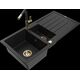 Granīta izlietne Mexen Andres 1,5 bļodas ar noteku un Flora virtuves jaucējkrānu, melns - 6515-77-670401-57-G