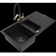 Mexen Matias granīta izlietne 1,5 bļodas ar noteku un virtuves jaucējkrānu Duo, melns - 6502-77-671701-57-B