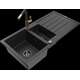 Mexen Andres granīta izlietne, 1,5 bļodas, ar noteku un Flora virtuves jaucējkrānu, melns/sudrabs - 6515-73-670401-57-B