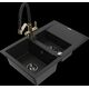 Mexen Gaspar granīta izlietne 1,5 bļodas ar noteku un virtuves jaucējkrānu Duo, melns - 6507-77-671701-57-B