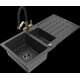 Mexen Andres granīta izlietne, 1,5 bļodas, ar noteku un Duo virtuves jaucējkrānu, raibs melns - 6515-76-671701-57-B