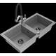 Гранитная мойка Mexen Mario, 2 чаши и кухонный смеситель Duo, серый - 6504-71-671701-07-B