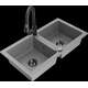 Гранитная мойка Mexen Mario, 2 чаши со смесителем для кухни Elia, серый - 6504-71-670101-70-B
