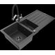 Mexen Andres granīta izlietne, 1,5 bļodas, ar noteku un Duo virtuves jaucējkrānu, raibs melns - 6515-76-671701-07-B