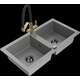 Гранитная мойка Mexen Mario, 2 чаши и кухонный смеситель Duo, серый - 6504-71-671701-57-B