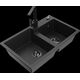Mexen Tomas granīta izlietne, 2 bļodas un Rita virtuves jaucējkrāns, melns/sudrabs metālisks - 6516-73-670300-70-B