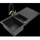 Mexen Andres granīta izlietne, 1,5 bļodas, ar noteku un Duo virtuves jaucējkrānu, melns/sudrabs - 6515-73-671701-57-B