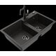 Гранитная мойка Mexen Tomas, 2 чаши и кухонный смеситель Carla, черный/золотой металлик - 6516-75-670700-70-B