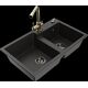 Гранитная мойка Mexen Tomas, 2 чаши и кухонный смеситель Duero, черный/золотой металлик - 6516-75-671600-50-B