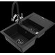 Granīta izlietne Mexen Gaspar 1,5 bļodas ar noteku un virtuves jaucējkrānu Duo, melns - 6507-77-671701-07-B