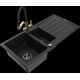 Granīta izlietne Mexen Andres 1,5 bļodas ar noteku un virtuves jaucējkrānu Duo, melns - 6515-77-671701-57-B