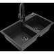Гранитная мойка Mexen Tomas, 2 чаши и кухонный смеситель Elia, черный/серебристый металлик - 6516-73-670101-70-B