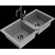 Granīta izlietne Mexen Mario, 2 bļodas ar virtuves jaucējkrānu Carla, pelēks - 6504-71-670700-70-B