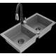 Гранитная мойка Mexen Mario, 2 чаши и кухонный смеситель Savita, серый - 6504-71-672601-70-B