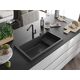 Mexen Omar granīta izlietne, 1 bļoda, 800 x 480 mm, raibs melns, melns sifons - 6520801005-76-B, 2 image