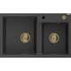 Mexen Tomas гранитная мойка, 2 чаши, 800 x 500 мм, крапчатый черный, сифон золотой - 6516802000-76-G
