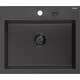 Mexen Oscar granīta izlietne, 1 bļoda, 580 x 490 mm, raibs melns, melns sifons - 6519581000-76-B
