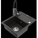 Mexen Enzo granīta izlietne, 1 bļoda, ar noteku un Aster virtuves jaucējkrānu, melns/zelts metālisks - 6506-75-73450-07