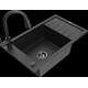 Mexen Elias granīta izlietne, 1 bļoda, ar noteku un Elia virtuves maisītāju, melns/sudrabs metālisks - 6511-73-670101-70-B