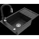 Mexen Elias granīta izlietne, viena bļoda, ar noteku un Savita virtuves maisītāju, melns/sudrabs metālisks - 6511-73-672601-70