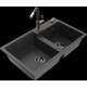 Mexen Tomas granīta izlietne, 2 bļodas un Flora virtuves jaucējkrāns, raibs melns - 6516-76-670401-75-B