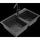 Mexen Tomas granīta izlietne, 2 bļodas ar Flora virtuves jaucējkrānu, raibs melns - 6516-76-670401-70-B