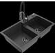 Mexen Tomas granīta izlietne, 2 bļodas un Aster virtuves jaucējkrāns, raibs melns - 6516-76-73450-07-B