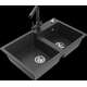 Гранитная мойка Mexen Tomas, 2 чаши и кухонный смеситель Duero, крапчатый черный - 6516-76-671600-76