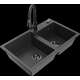 Mexen Tomas granīta izlietne, 2 bļodas un Elia virtuves jaucējkrāns, raibs melns - 6516-76-670101-70-B