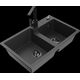 Mexen Tomas granīta izlietne, 2 bļodas un Rita virtuves jaucējkrāns, raibs melns - 6516-76-670300-70-B