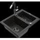 Mexen Carlos granīta izlietne, 1,5 bļodas ar Flora virtuves jaucējkrānu, melns/zelts metālisks - 6518-75-670401-07-B