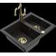 Mexen Carlos granīta izlietne, 1,5 bļodas, ar Carla virtuves jaucējkrānu, melns/zelts metālisks - 6518-75-670700-50