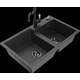 Mexen Tomas granīta izlietne, 2 bļodas un Carla virtuves jaucējkrāns, raibs melns - 6516-76-670700-70-B