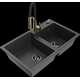 Mexen Tomas granīta izlietne, 2 bļodas un Aster virtuves jaucējkrāns, raibs melns - 6516-76-73450-57-B