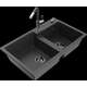 Mexen Tomas granīta izlietne, 2 bļodas un Flora virtuves jaucējkrāns, raibs melns - 6516-76-670401-08-B