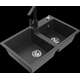 Mexen Tomas granīta izlietne, 2 bļodas un Rita virtuves jaucējkrāns, raibs melns - 6516-76-670300-70