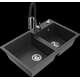 Mexen Tomas granīta izlietne, 2 bļodas un Aster virtuves jaucējkrāns, raibs melns - 6516-76-73450-07