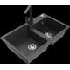 Mexen Tomas granīta izlietne, 2 bļodas un Rita virtuves jaucējkrāns, raibs melns - 6516-76-670300-76